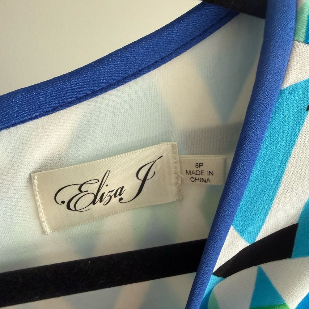 Eliza J Blue, Aqua & Black Graphic Shift Dress - Picture 2 of 7